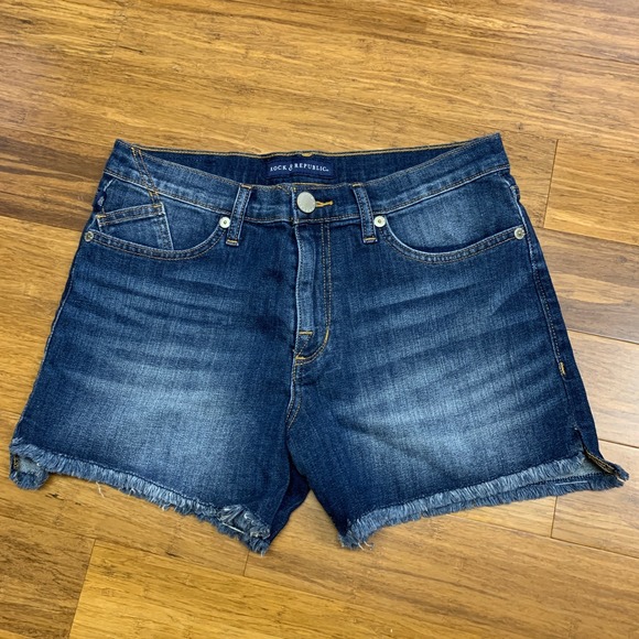 Rock & Republic Kimber Denim Shorts Womens Size 10 Frayed Hem‎ Dark Wash Casual - Picture 1 of 5
